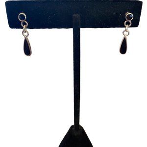 925 Sterling Silver and Black Onyx Dangle Drop Earrings, Post Backs